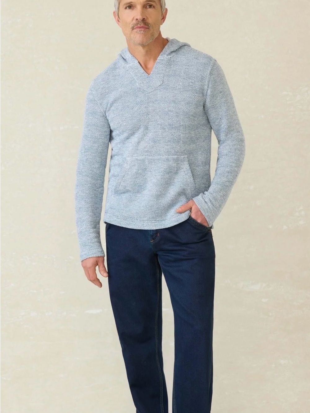Faherty Heathered Light Blue Crewneck Hoodie Sweater